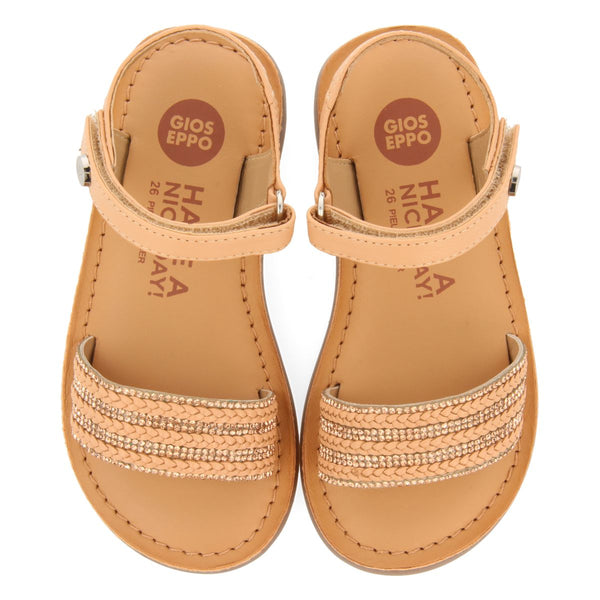 WHITE LEATHER SANDALS WITH EMBELLISHMENT AND ADJUSTABLE CLOSURE FOR GIRL AND BOY MIREVAL