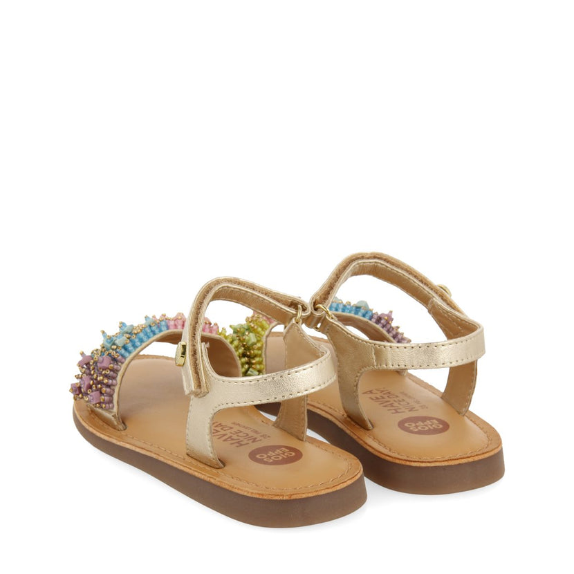 SANDALI DORATI IN PELLE CON DECORAZIONI MULTICOLOR DI PERLINE PER RAGAZZA E RAGAZZO BLESLE
