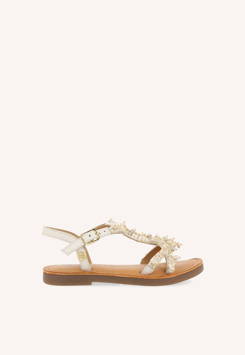 WHITE LEATHER SANDALS WITH BEAD EMBELLISHMENTS FOR GIRL AND BOY TICE