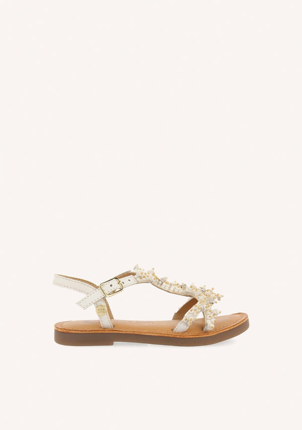 WHITE LEATHER SANDALS WITH BEAD EMBELLISHMENTS FOR GIRL AND BOY TICE