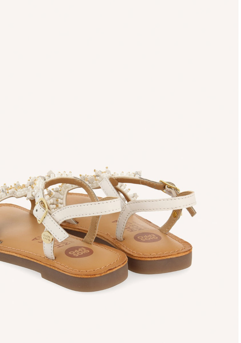 WHITE LEATHER SANDALS WITH BEAD EMBELLISHMENTS FOR GIRL AND BOY TICE