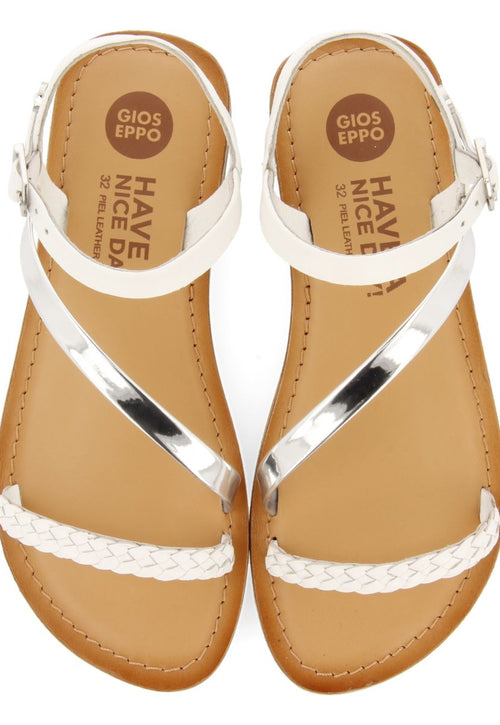 SANDALIAS BLANCAS DE PIEL CON DETALLES TRENZADOS Y METALIZADOS PARA NIÑA Y NIÑO HELIX