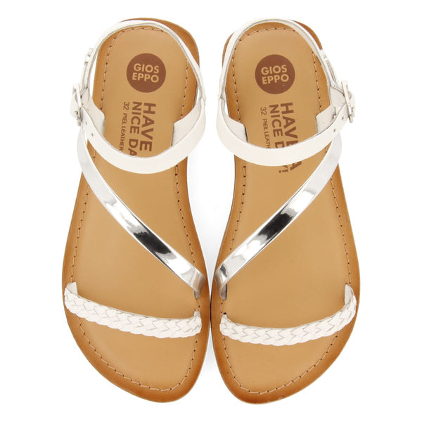SANDALIAS BLANCAS DE PIEL CON DETALLES TRENZADOS Y METALIZADOS PARA NIÑA Y NIÑO HELIX