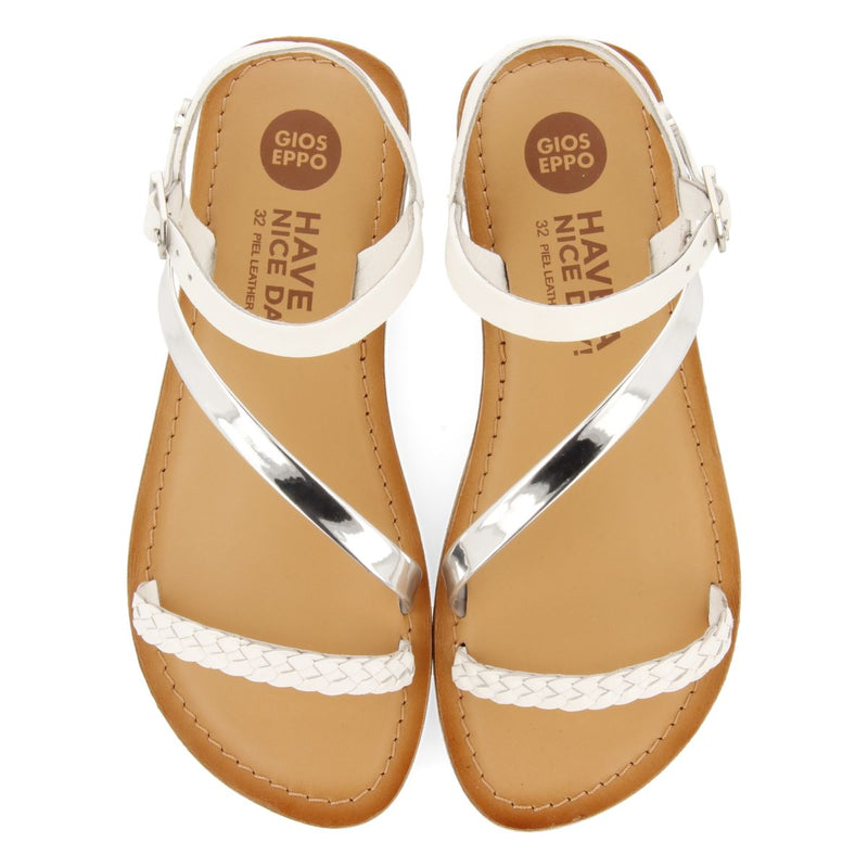 SANDALIAS BLANCAS DE PIEL CON DETALLES TRENZADOS Y METALIZADOS PARA NIÑA Y NIÑO HELIX