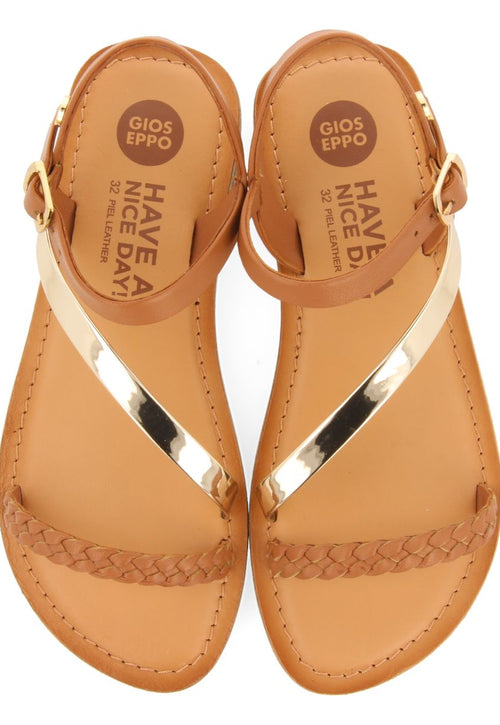 SANDALIAS COLOR CUERO DE PIEL CON DETALLES TRENZADOS Y METALIZADOS PARA NIÑA Y NIÑO HELIX