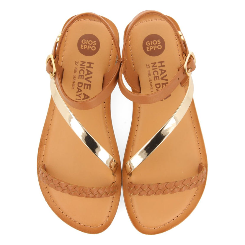 SANDALIAS COLOR CUERO DE PIEL CON DETALLES TRENZADOS Y METALIZADOS PARA NIÑA Y NIÑO HELIX
