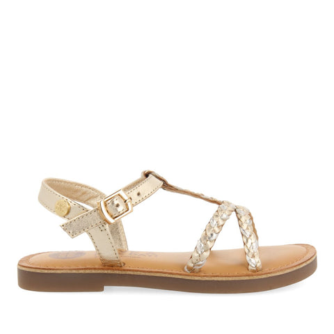 GOLDEN LEATHER SANDALS WITH BRAIDING FOR GIRL AND BOY CINISI