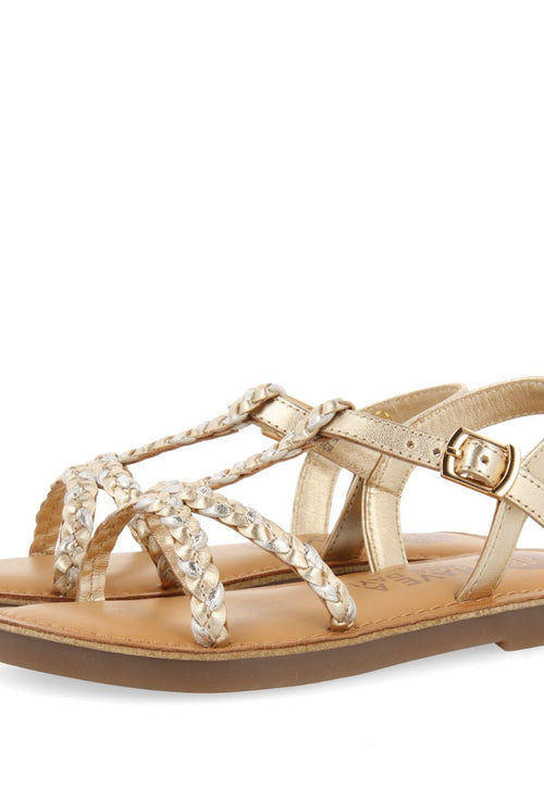 SANDALIAS DORADAS DE PIEL CON TRENZADO PARA NIÑA Y NIÑO CINISI