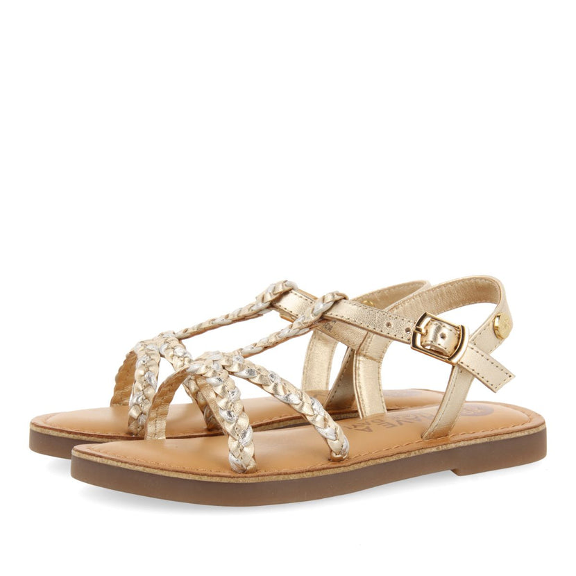 GOLDEN LEATHER SANDALS WITH BRAIDING FOR GIRL AND BOY CINISI