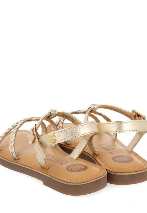 SANDALIAS DORADAS DE PIEL CON TRENZADO PARA NIÑA Y NIÑO CINISI
