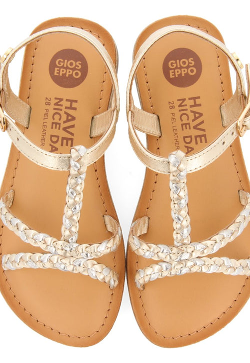 SANDALIAS DORADAS DE PIEL CON TRENZADO PARA NIÑA Y NIÑO CINISI