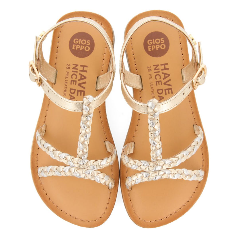 GOLDEN LEATHER SANDALS WITH BRAIDING FOR GIRL AND BOY CINISI