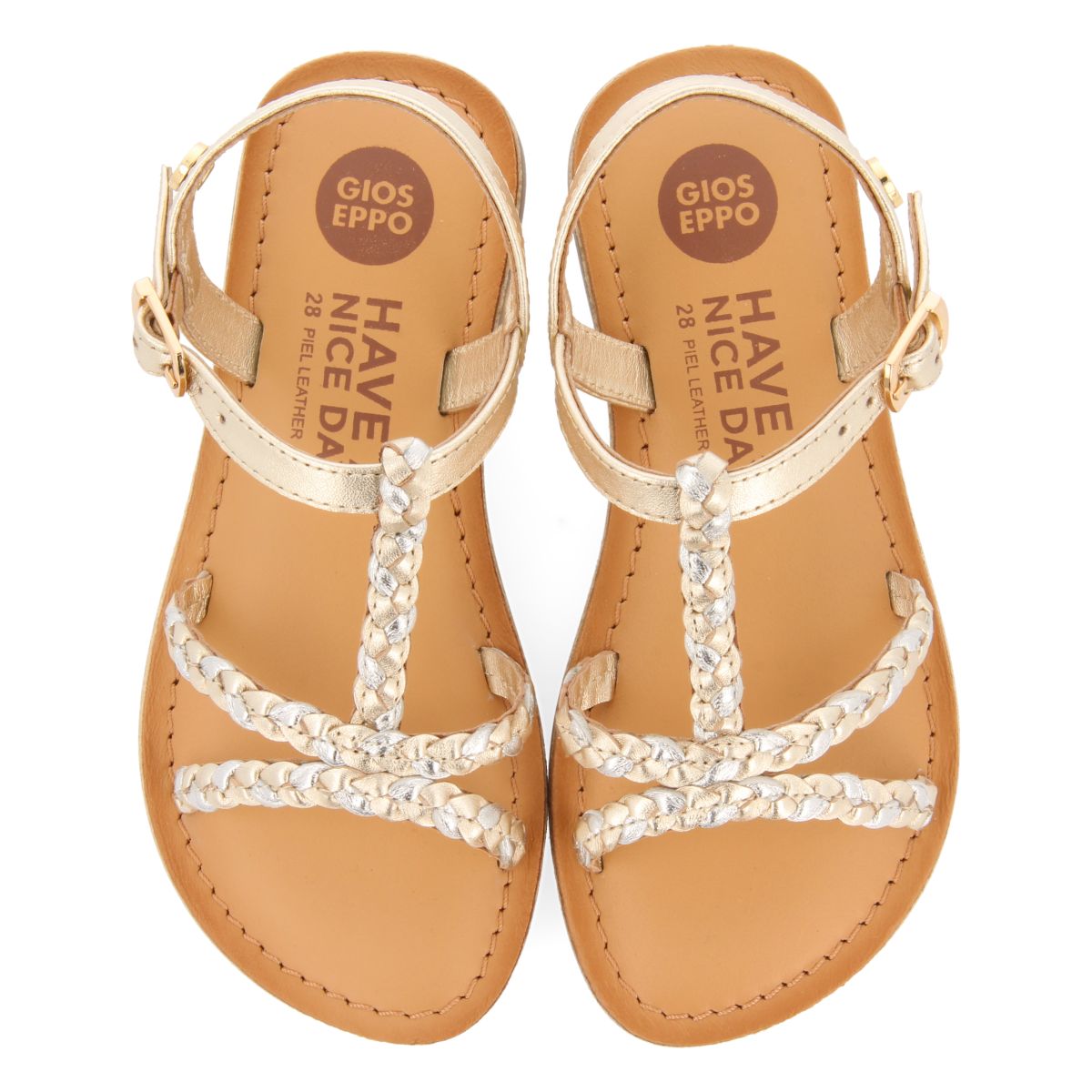 SANDALIAS DORADAS DE PIEL CON TRENZADO PARA NIÑA Y NIÑO CINISI
