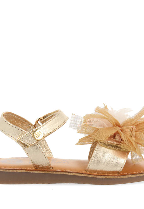 SANDALIAS DORADAS DE PIEL CON ADORNOS EN TUL MULTICOLOR PARA NIÑA Y NIÑO BICAJ