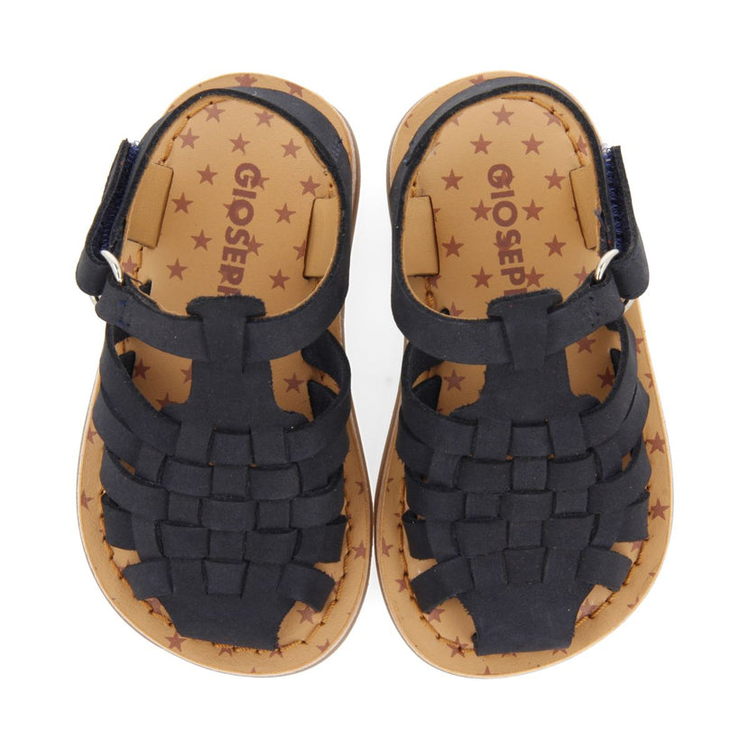SANDALIAS COLOR AZUL MARINO DE PIEL ESTILO CANGREJERA PARA BEBÉ HARRAH