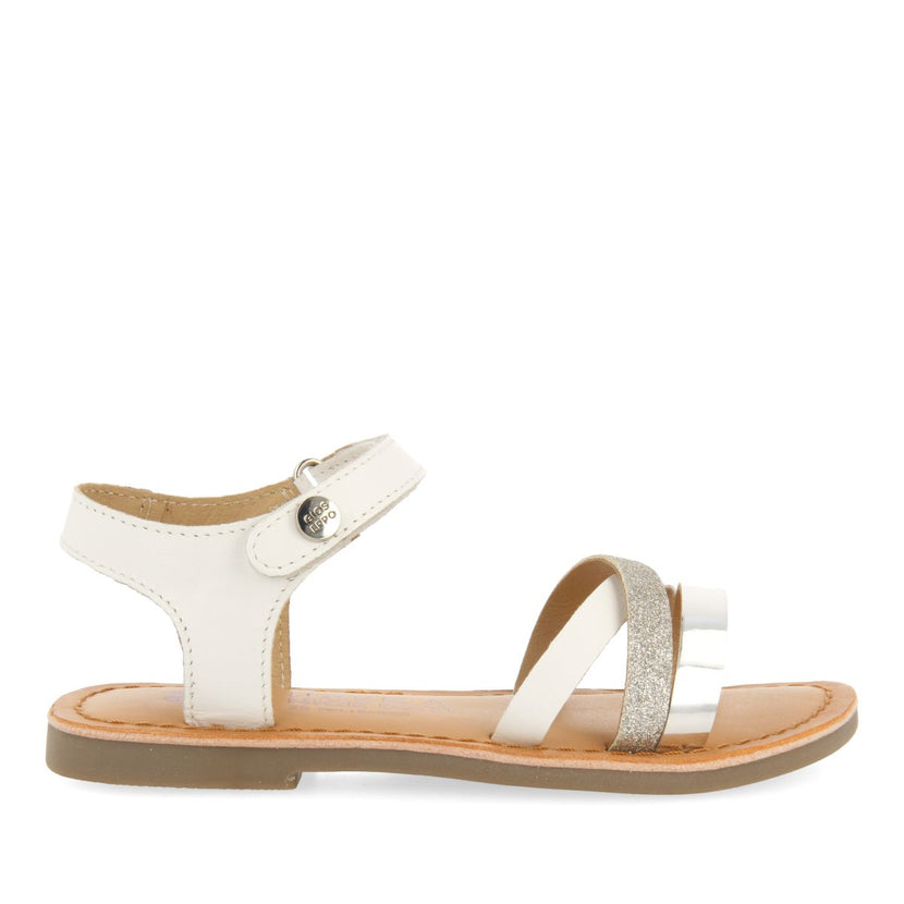 SANDALI BIANCHI IN PELLE CON DETTAGLI GLITTER E METALLIZZATI PER BAMBINA E BAMBINO LAWTEY