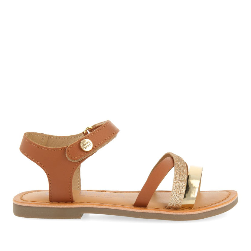 SANDALI IN PELLE COLOR CUOIO CON DETTAGLI GLITTER E METALLIZZATI PER RAGAZZA E RAGAZZO LAWTEY