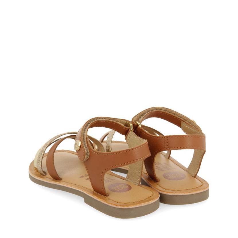 SANDALI IN PELLE COLOR CUOIO CON DETTAGLI GLITTER E METALLIZZATI PER RAGAZZA E RAGAZZO LAWTEY