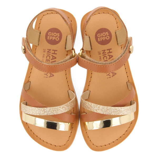 LEATHER SANDALS WITH GLITTER AND METALLIC DETAILS FOR GIRLS AND BOYS LAWTEY