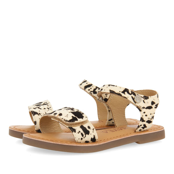 LEATHER SANDALS WITH ANIMAL PRINT AND ADJUSTABLE CLOSURE FOR GIRLS SELITE