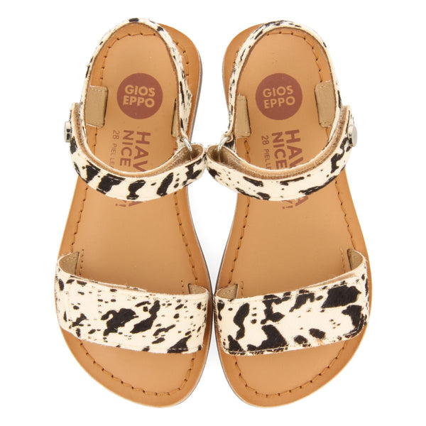 LEATHER SANDALS WITH ANIMAL PRINT AND ADJUSTABLE CLOSURE FOR GIRLS SELITE