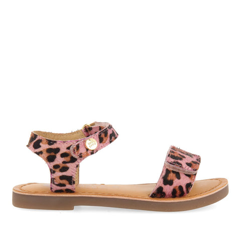 LEATHER SANDALS WITH ANIMAL PRINT AND ADJUSTABLE CLOSURE FOR GIRLS SELITE