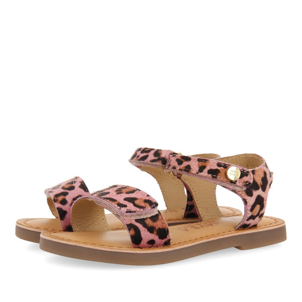 LEATHER SANDALS WITH ANIMAL PRINT AND ADJUSTABLE CLOSURE FOR GIRLS SELITE