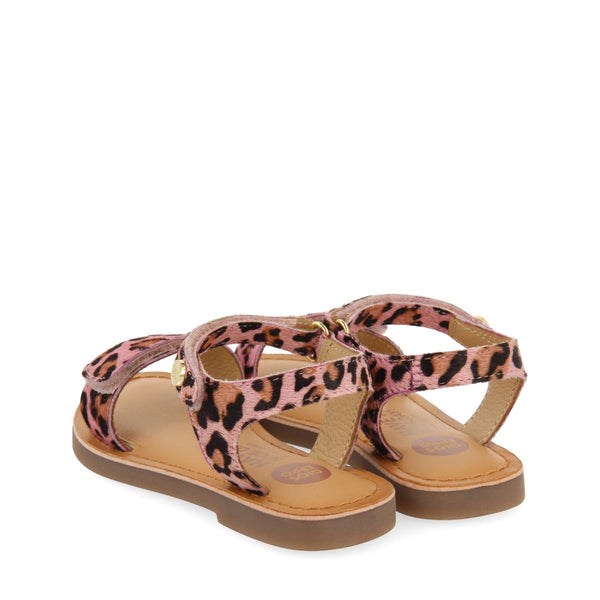 LEATHER SANDALS WITH ANIMAL PRINT AND ADJUSTABLE CLOSURE FOR GIRLS SELITE