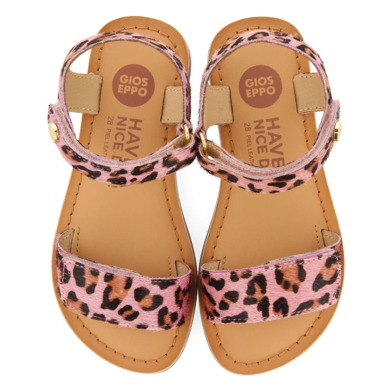 LEATHER SANDALS WITH ANIMAL PRINT AND ADJUSTABLE CLOSURE FOR GIRLS SELITE