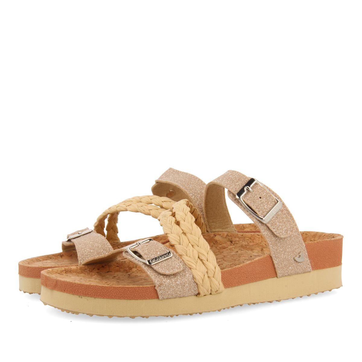 SANDALIAS CON CUÑA TIPO BIO Y TIRAS DORADAS PARA MUJER LOUPIAN
