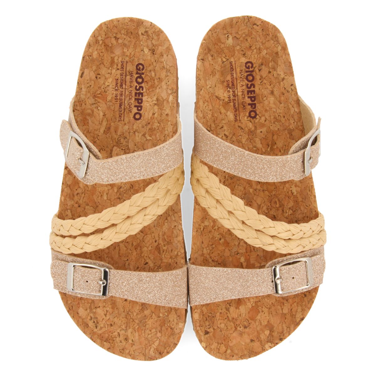 SANDALIAS CON CUÑA TIPO BIO Y TIRAS DORADAS PARA MUJER LOUPIAN