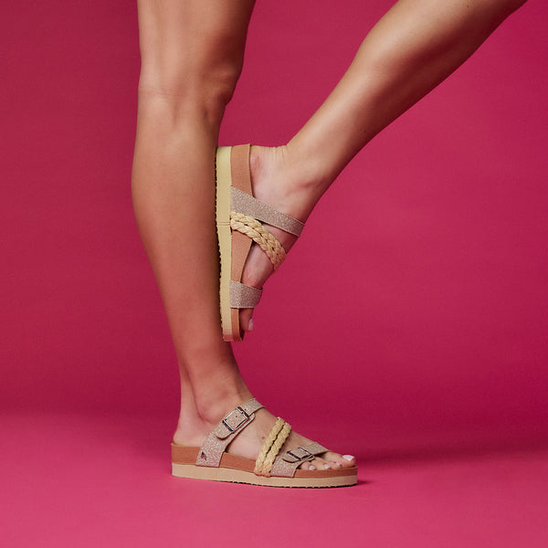 BIO STYLE SANDALS WITH GOLDEN STRAPS AND BUCKLE FOR WOMEN LOUPIAN