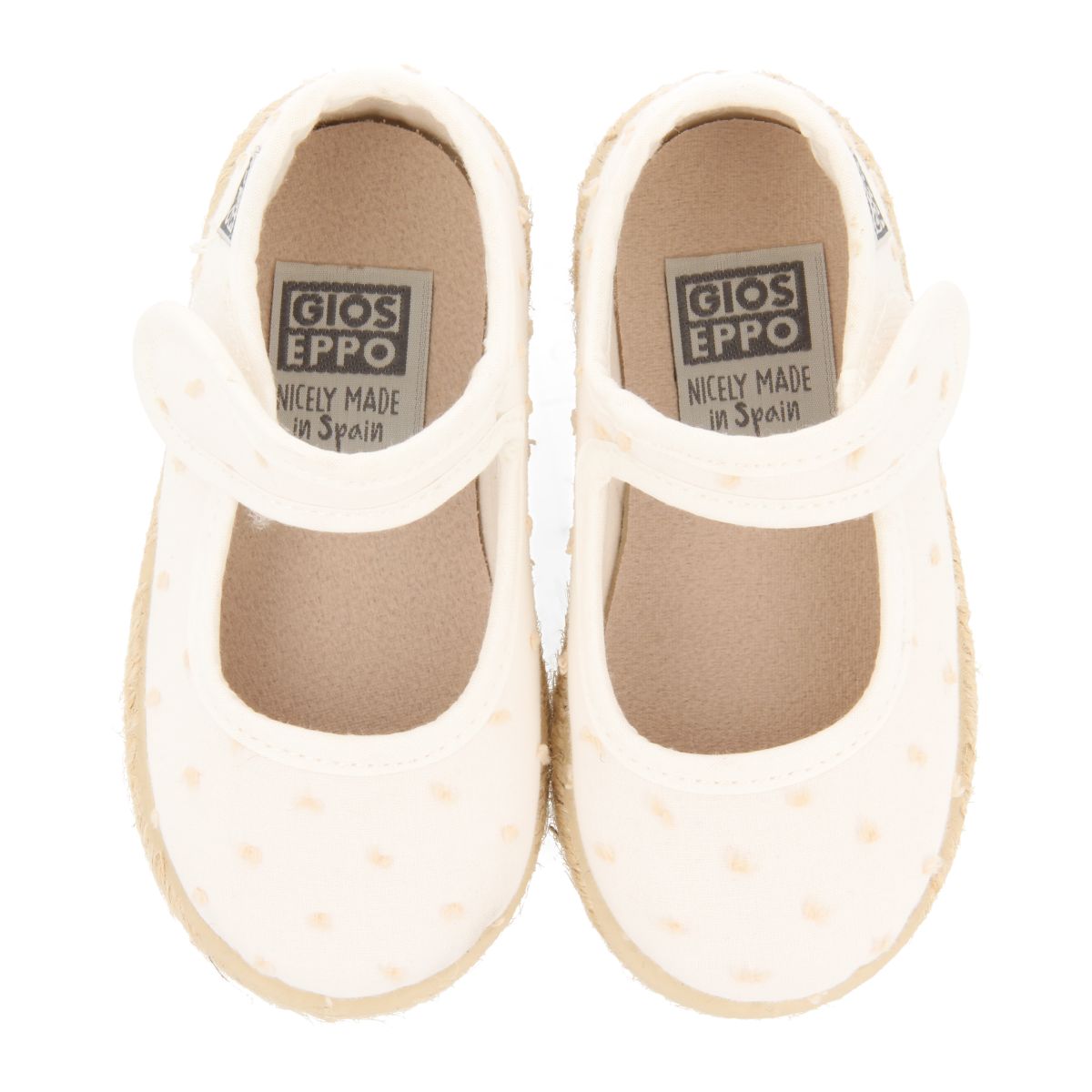 ESPADRILLES BLANCAS ESTILO MERCEDITAS CON ESTAMPADO DE TOPOS PARA BEBÉ BUTERA