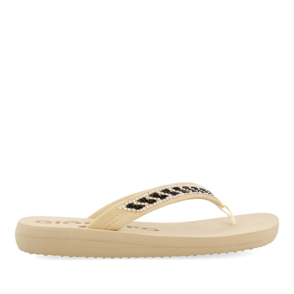 SANDALIAS COLOR BEIGE CON ADORNO DE CRISTALES PARA MUJER CARADON