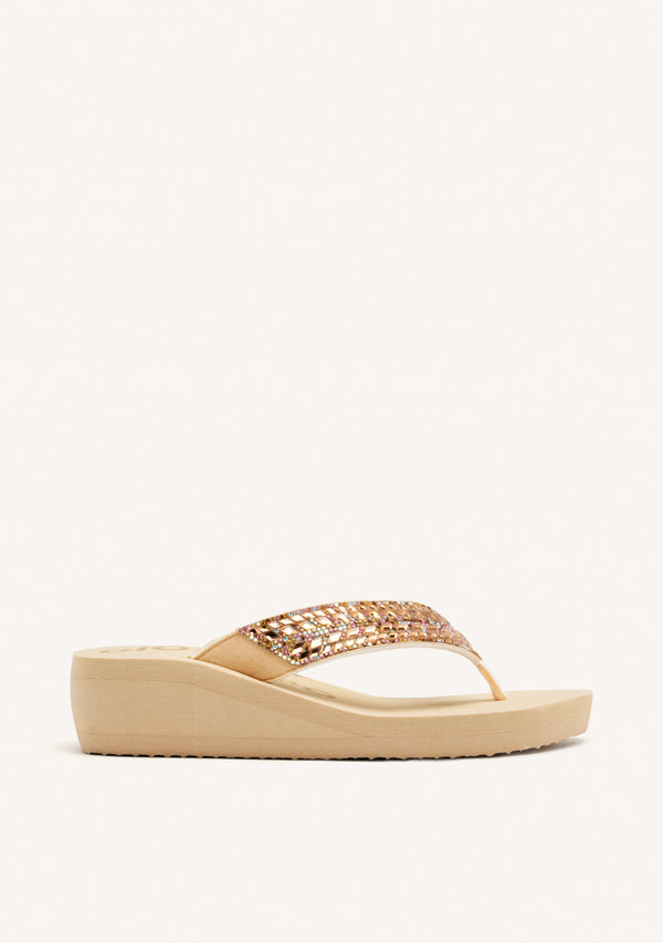 BEIGE WEDGE SANDALS WITH CRYSTAL EMBELLISHMENT FOR WOMEN DEVICES