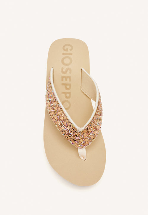 SANDALIAS BEIGE CON CUÑA Y PEDRERÍA PARA MUJER DEVICES