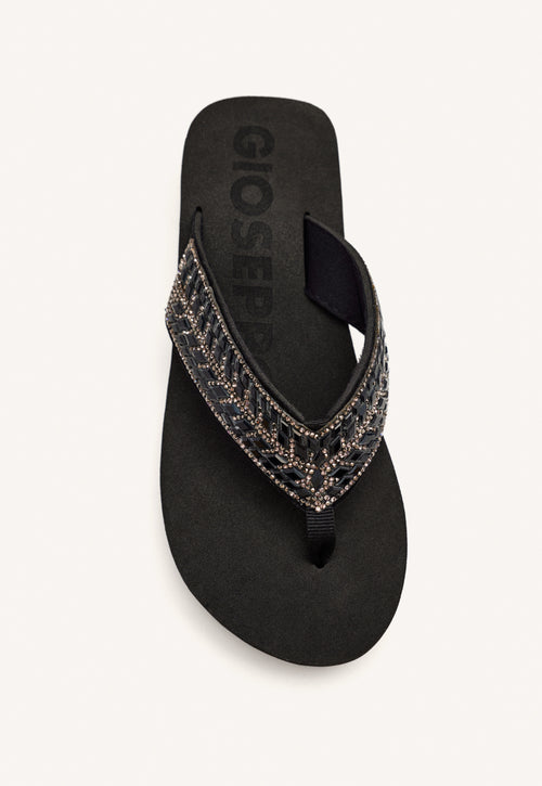 SANDALIAS NEGRAS CON CUÑA Y PEDRERÍA PARA MUJER DEVICES