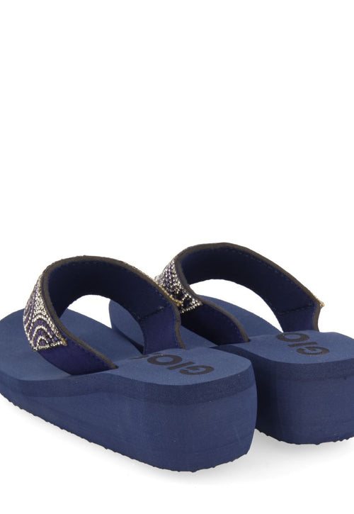 SANDALES BLEU MARINE AVEC SEMELLE COMPENSÉE ET ORNEMENTS DE STRASS POUR FEMME CUDJOE 