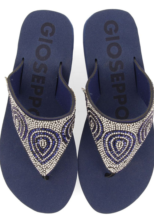 SANDALES BLEU MARINE AVEC SEMELLE COMPENSÉE ET ORNEMENTS DE STRASS POUR FEMME CUDJOE 