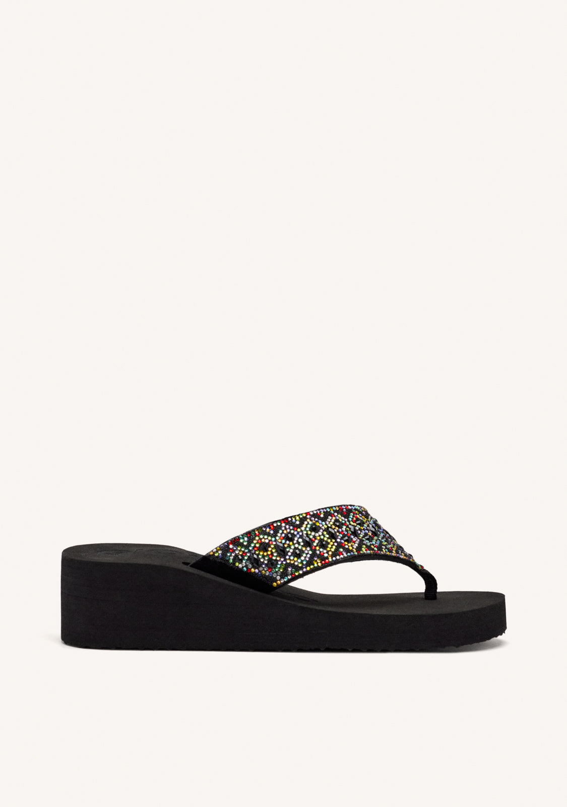 SANDALIAS MULTICOLOR CON CUÑA Y PEDRERÍA PARA MUJER DRENOVE