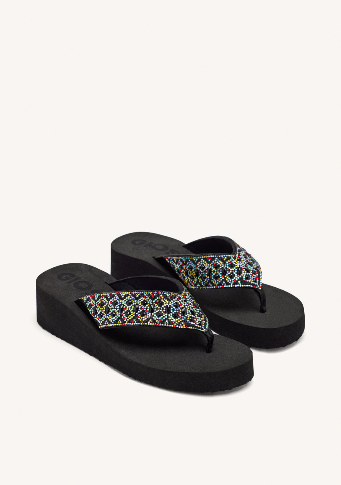 MULTICOLORED WEDGE SANDALS WITH CRYSTAL EMBELLISHMENT FOR WOMEN DRENOVE