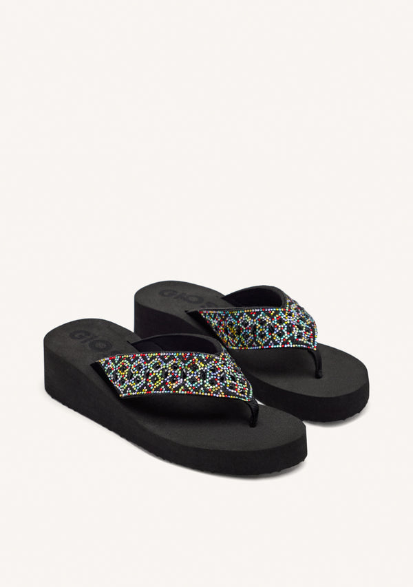 MULTICOLORED WEDGE SANDALS WITH CRYSTAL EMBELLISHMENT FOR WOMEN DRENOVE