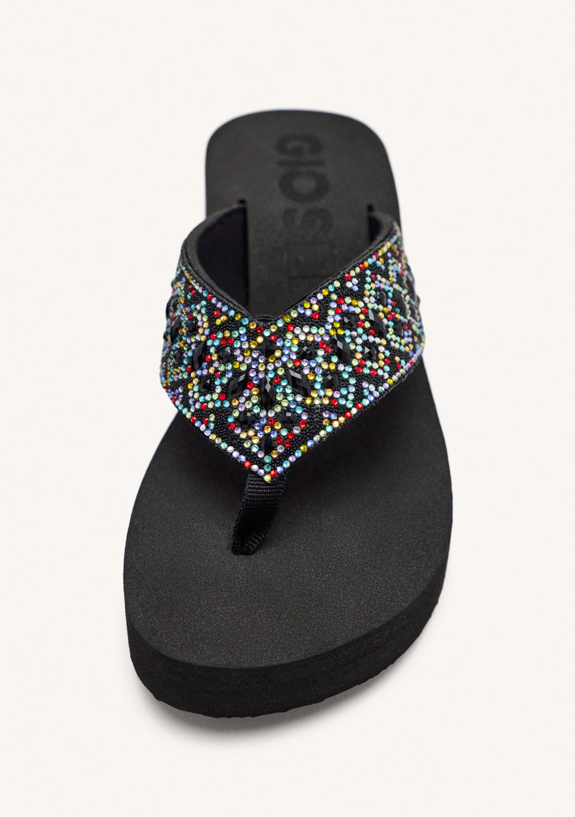 MULTICOLORED WEDGE SANDALS WITH CRYSTAL EMBELLISHMENT FOR WOMEN DRENOVE