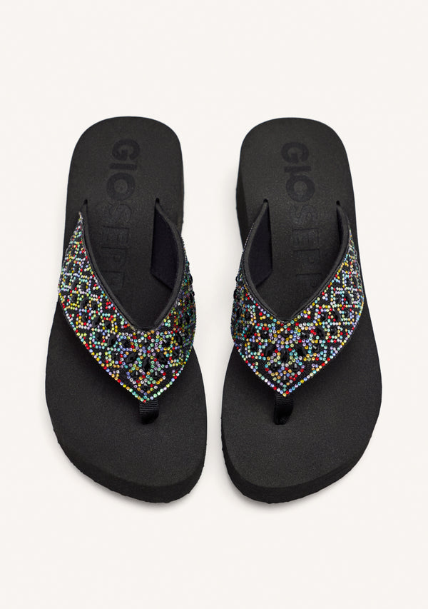 MULTICOLORED WEDGE SANDALS WITH CRYSTAL EMBELLISHMENT FOR WOMEN DRENOVE