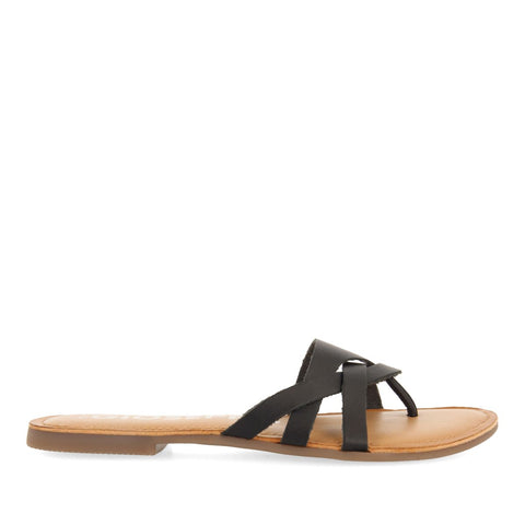 SANDALIAS COLOR NEGRO DE PIEL CON TIRAS PARA MUJER CAYUSE