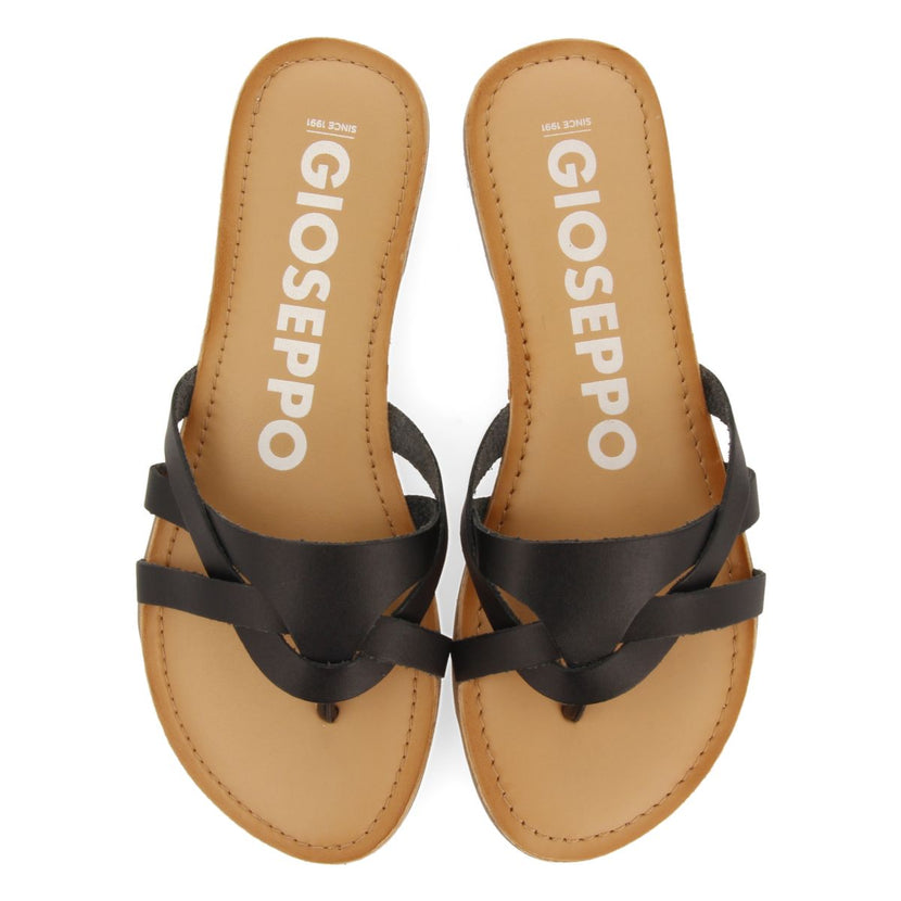 SANDALIAS COLOR NEGRO DE PIEL CON TIRAS PARA MUJER CAYUSE
