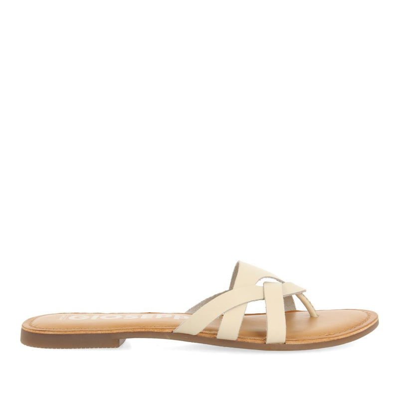 SANDALIAS COLOR OFF-WHITE DE PIEL CON TIRAS PARA MUJER CAYUSE