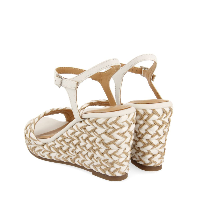 SANDALIAS BLANCAS Y COLOR NATURAL DE CUÑA ALTA CON TRENZADOS PARA MUJER TIGARD