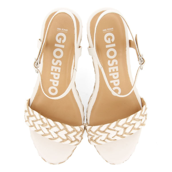 SANDALIAS BLANCAS Y COLOR NATURAL DE CUÑA ALTA CON TRENZADOS PARA MUJER TIGARD
