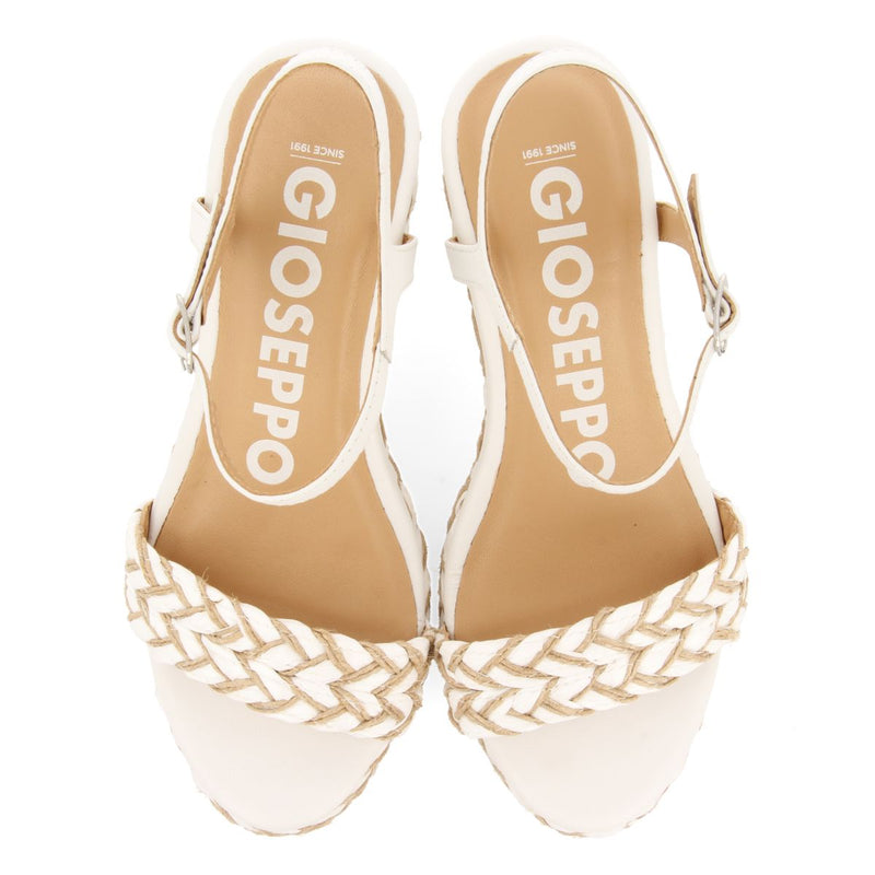 SANDALIAS BLANCAS Y COLOR NATURAL DE CUÑA ALTA CON TRENZADOS PARA MUJER TIGARD